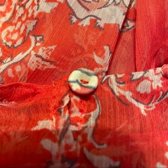 ZARA NWT Sheer Paisley Print Boho Peasant Style Wide Sleeve Button Cuff Crop Top - Picture 14 of 15